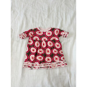 Girls KicKee Pants Bamboo Casual Dress 3T Brown Pink Ruffle Geode